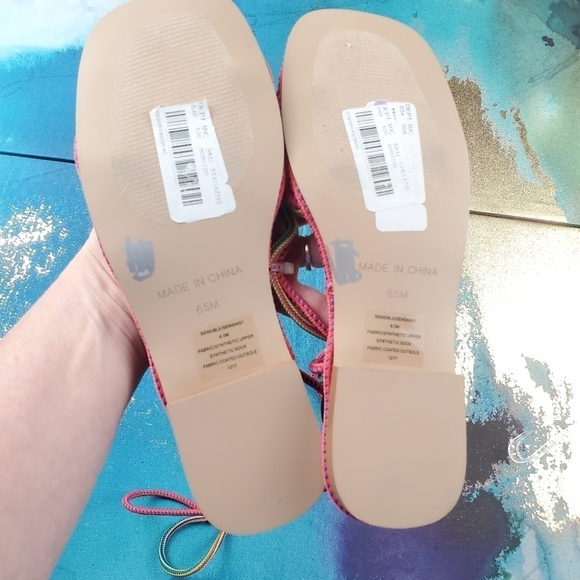 Steve Madden 6.5 Sensible Sandals in Multicolor Pink Blue Yellow tie wrap Ankle‎ - Picture 3 of 11